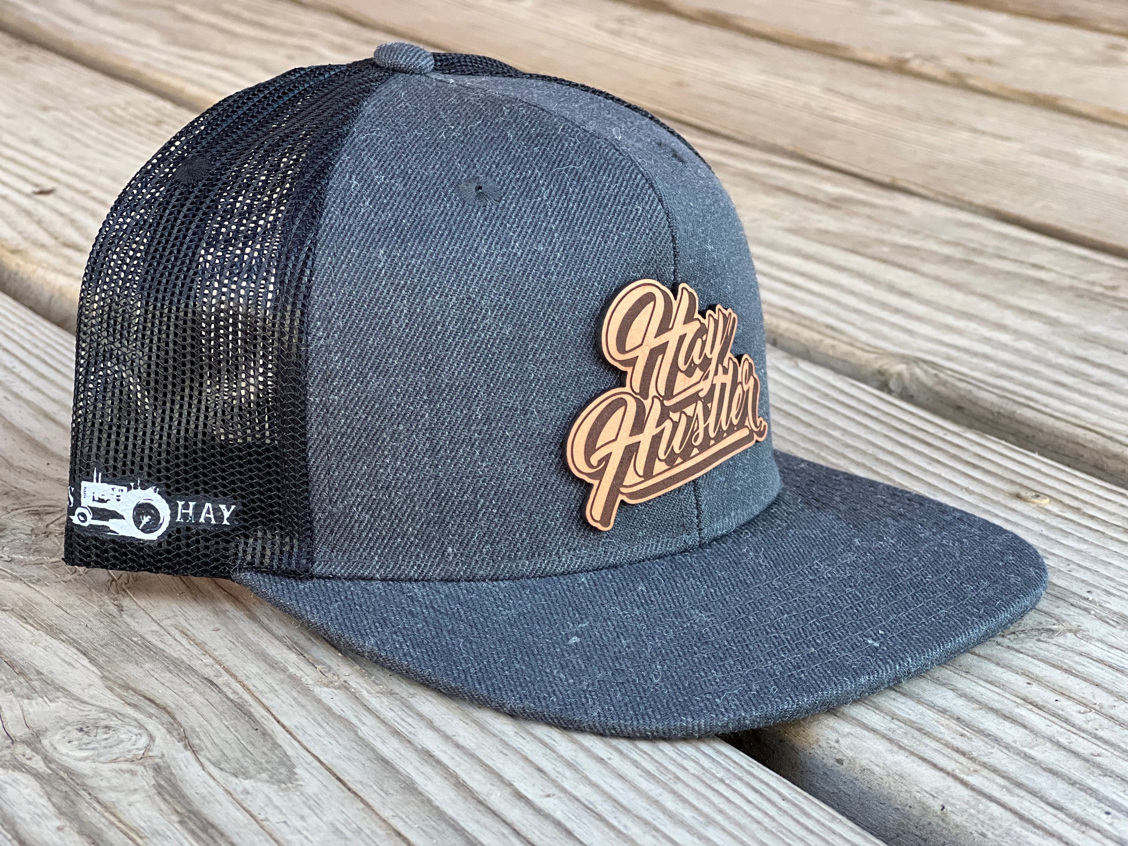 Hay Hustler Leather Patch Flat Bill Hat