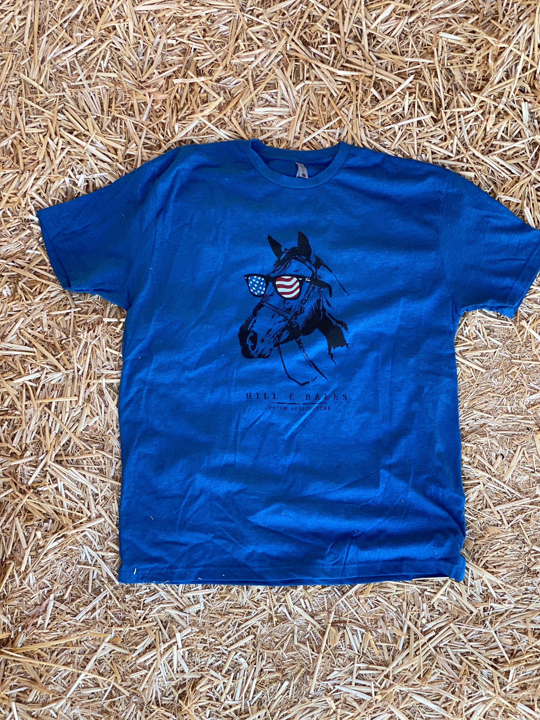 Groovin' American Style Horse w/Sunglasses Tee - Blue
